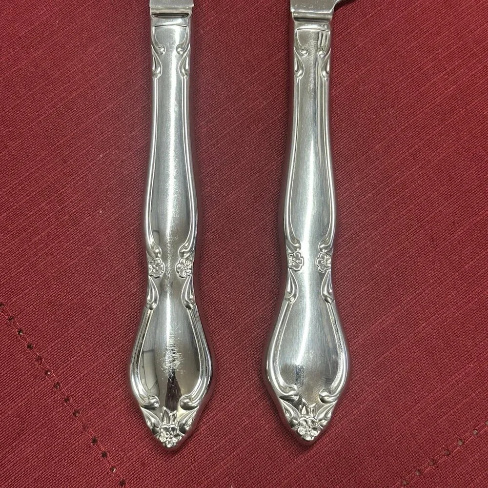 Vintage Imperial Stainless Rosedale Carving Set Knife & Fork USA Floral Design